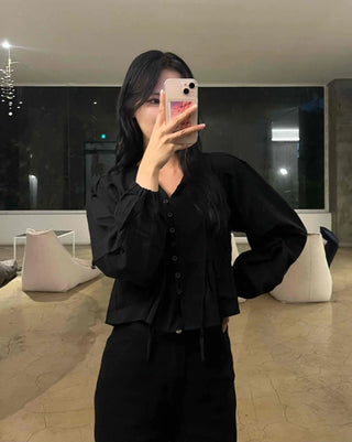 Frill Puff V-Neck Blouse