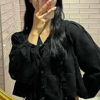 Frill Puff V-Neck Blouse