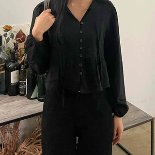 Frill Puff V-Neck Blouse