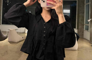 Frill Puff V-Neck Blouse