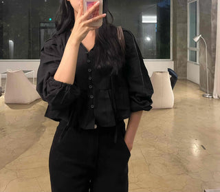 Frill Puff V-Neck Blouse