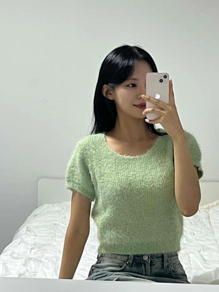 Street Pine Needle Feather Fur Short Sleeve Knit