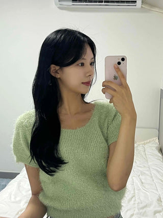 Street Pine Needle Feather Fur Short Sleeve Knit