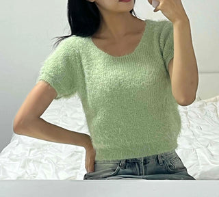 Street Pine Needle Feather Fur Short Sleeve Knit