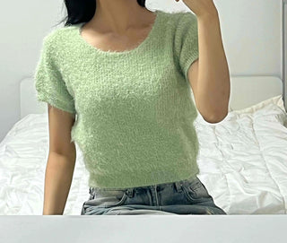 Street Pine Needle Feather Fur Short Sleeve Knit