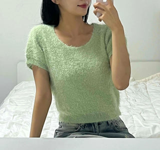 Street Pine Needle Feather Fur Short Sleeve Knit