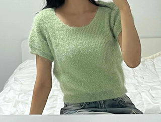 Street Pine Needle Feather Fur Short Sleeve Knit