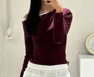 New Basic Studded Off-Shoulder T-shirt