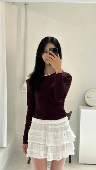 New Basic Studded Off-Shoulder T-shirt