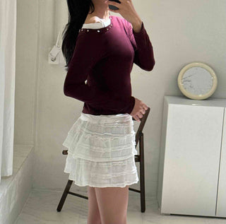 New Basic Studded Off-Shoulder T-shirt