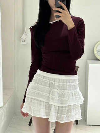 New Basic Studded Off-Shoulder T-shirt