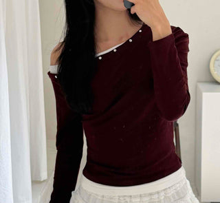 New Basic Studded Off-Shoulder T-shirt