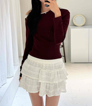 New Basic Studded Off-Shoulder T-shirt