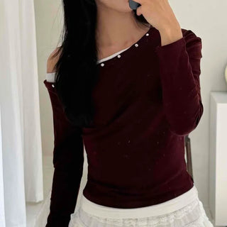 New Basic Studded Off-Shoulder T-shirt