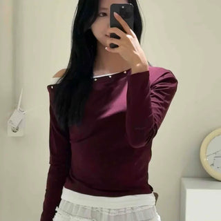 New Basic Studded Off-Shoulder T-shirt