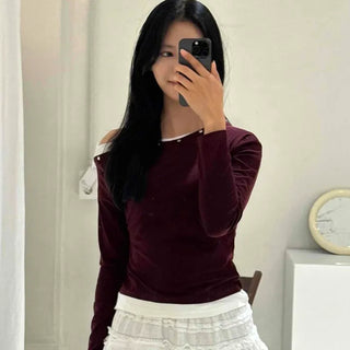 New Basic Studded Off-Shoulder T-shirt