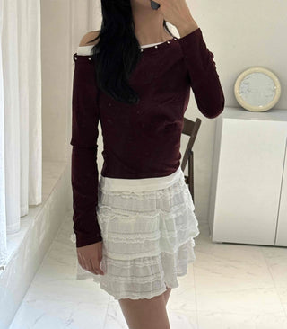 New Basic Studded Off-Shoulder T-shirt
