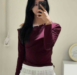 New Basic Studded Off-Shoulder T-shirt