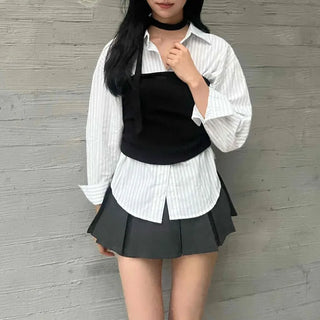 Basic Slim Fit Spring/Autumn Tie Top