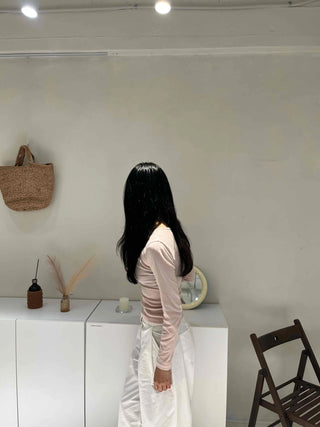 Side-Shirred V-Neck Long-Sleeve T-Shirt