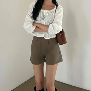 Sweet Mood Square Neck Ribbon Blouse