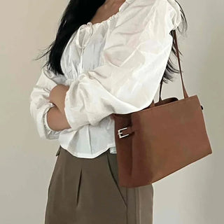 Sweet Mood Square Neck Ribbon Blouse