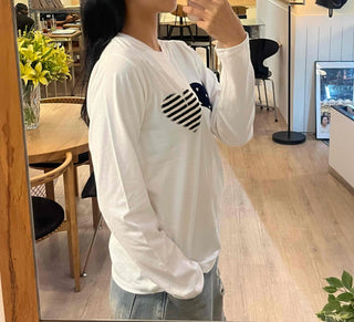 Striped Heart Patch Long Sleeve T-shirt