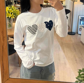 Striped Heart Patch Long Sleeve T-shirt