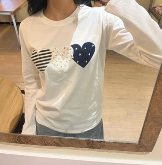 Striped Heart Patch Long Sleeve T-shirt