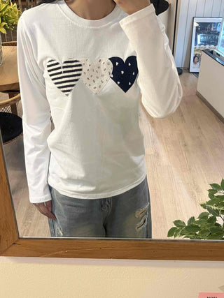 Striped Heart Patch Long Sleeve T-shirt