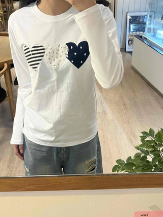 Striped Heart Patch Long Sleeve T-shirt