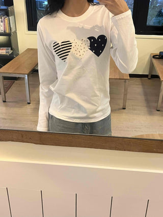 Striped Heart Patch Long Sleeve T-shirt