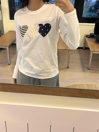 Striped Heart Patch Long Sleeve T-shirt