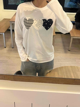 Striped Heart Patch Long Sleeve T-shirt