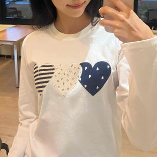 Striped Heart Patch Long Sleeve T-shirt