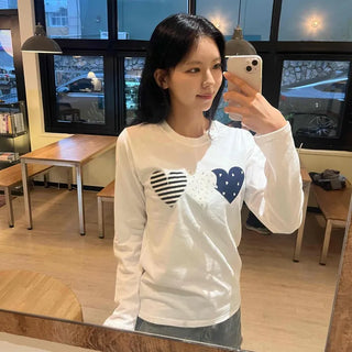 Striped Heart Patch Long Sleeve T-shirt