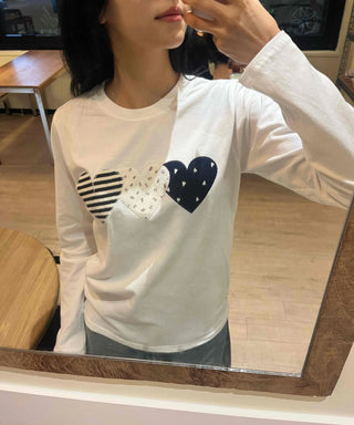 Striped Heart Patch Long Sleeve T-shirt