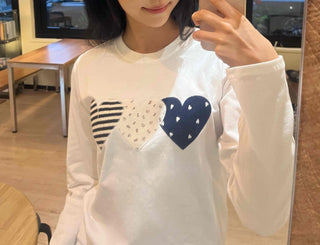 Striped Heart Patch Long Sleeve T-shirt