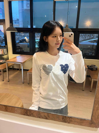 Striped Heart Patch Long Sleeve T-shirt