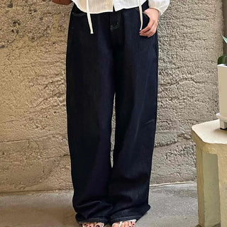 Non-faded basic roll-up denim long pants