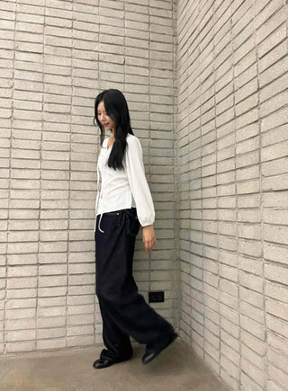 Non-faded basic roll-up denim long pants