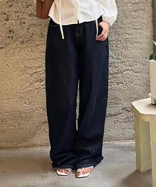 Non-faded basic roll-up denim long pants