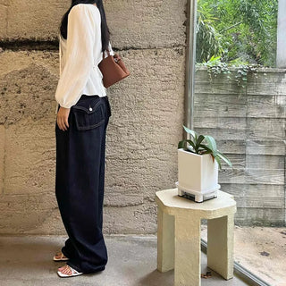 Non-faded basic roll-up denim long pants