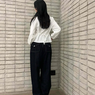 Non-faded basic roll-up denim long pants