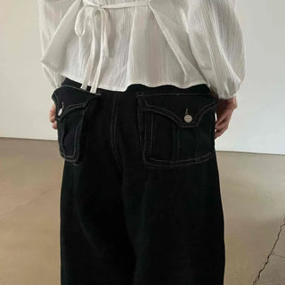 Non-faded basic roll-up denim long pants