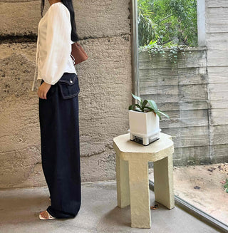 Non-faded basic roll-up denim long pants