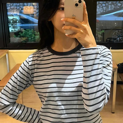 Casual Color Block Striped Long Sleeve T-shirt