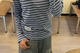 Casual Color Block Striped Long Sleeve T-shirt