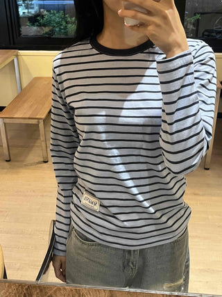 Casual Color Block Striped Long Sleeve T-shirt
