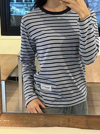 Casual Color Block Striped Long Sleeve T-shirt